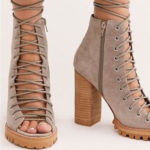 Free People Jeffrey Campbell Palermo Lace Up Peep Toe Heel Booties